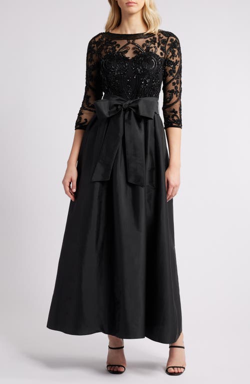 Pisarro Nights Beaded Illusion Neck Taffeta Cocktail Dress In Black