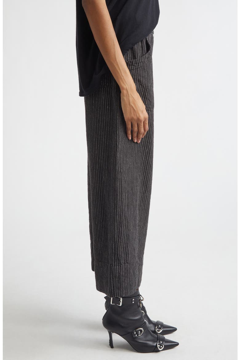 Relaxed Pinstripe Linen & Virgin Wool Crop Work Pants, Alternate, color, BROWN STRIPE