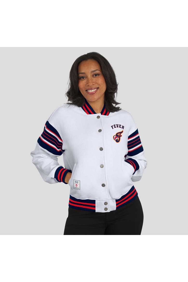Women's WEAR by Erin Andrews White/Navy Indiana Fever Full-Snap Fleece Sweatshirt Jacket, Alternate, color, White
