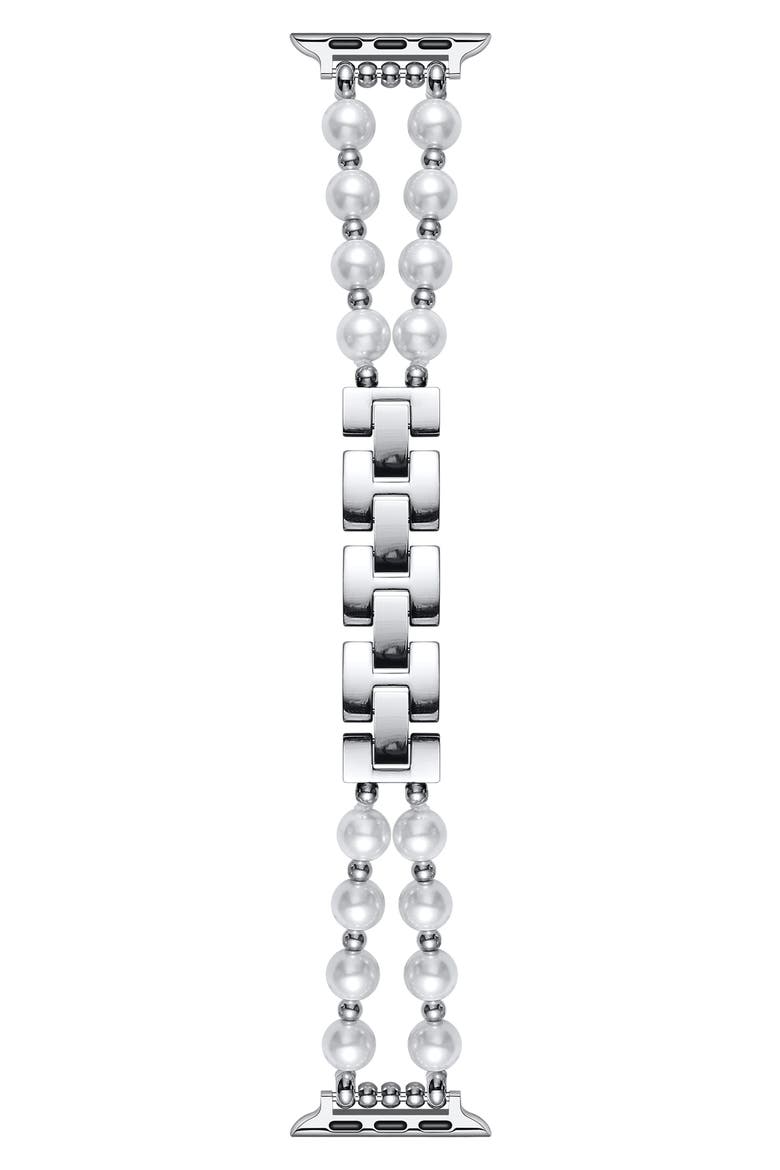 Sheridan Faux Pearl Apple Watch® Watchband, Main, color, SILVER