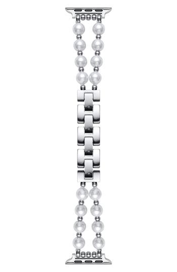 The Posh Tech Sheridan Faux Pearl Apple Watch® Watchband In Silver