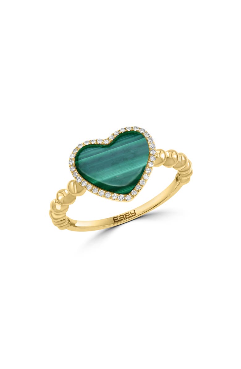 EFFY 14K Yellow Gold, Malachite & Diamond Heart Ring - 0.26 ctw, Main, color, 