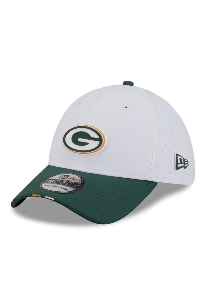 Men's New Era  White/Green Green Bay Packers 2025 NFL Training Camp 39THIRTY Flex Hat, Main, color, White