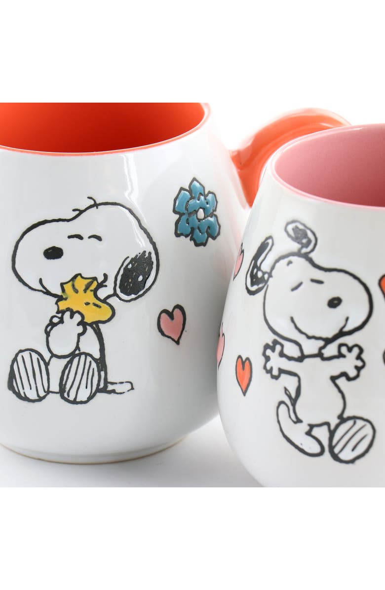 PEANUTS 4 Piece 20 Ounce Stoneware Wax Relief Cup Set in 2 Assorted Designs, Alternate, color, Pink