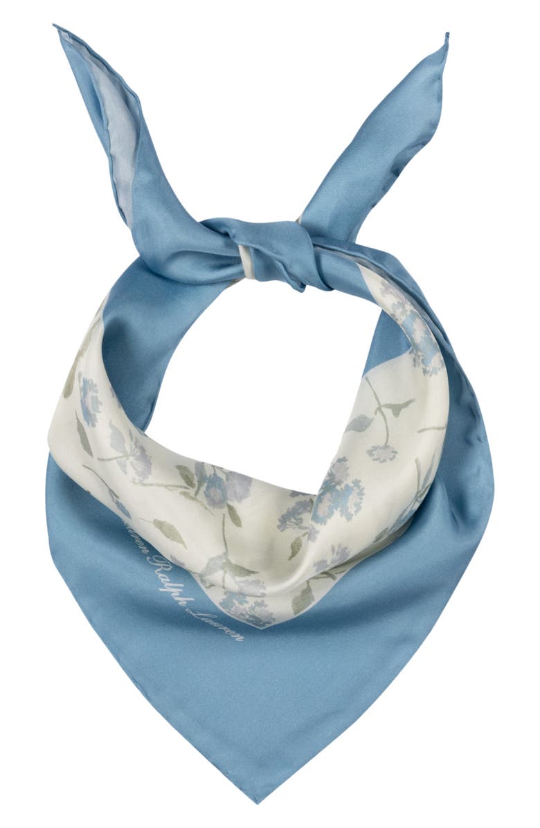 Lauren Ralph Lauren Small Floral Silk Square Scarf, Main, color, Blue