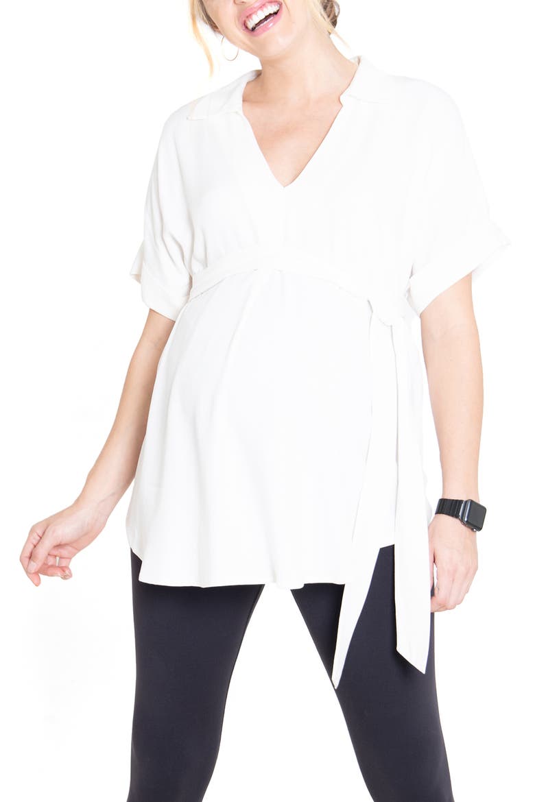 Ingrid & Isabel® Popover Tie Waist Maternity Top, Main, color, IVORY