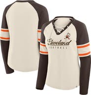 FANATICS Women's Fanatics Cream/Brown Cleveland Browns Hometown Gridiron Hero Raglan Lace-Up V-Neck Long Sleeve T-Shirt
