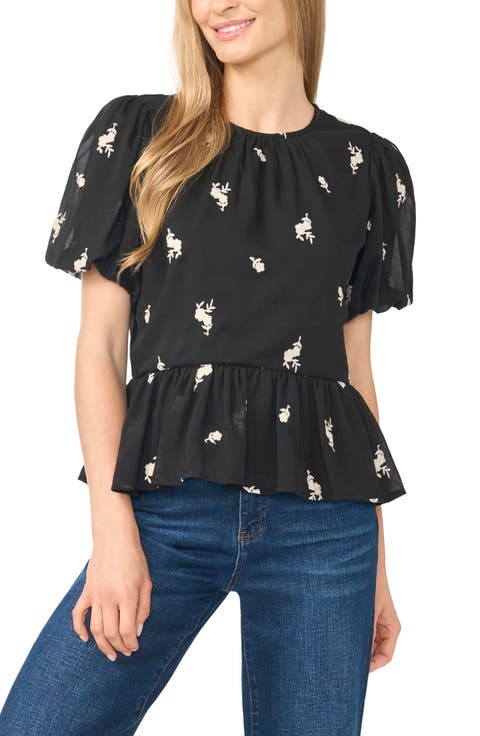 Puff Sleeve Ruffle Hem Top