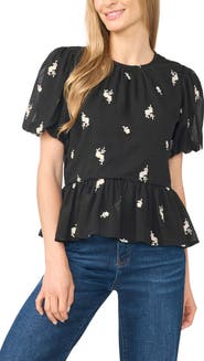 CeCe Puff Sleeve Ruffle Hem Top