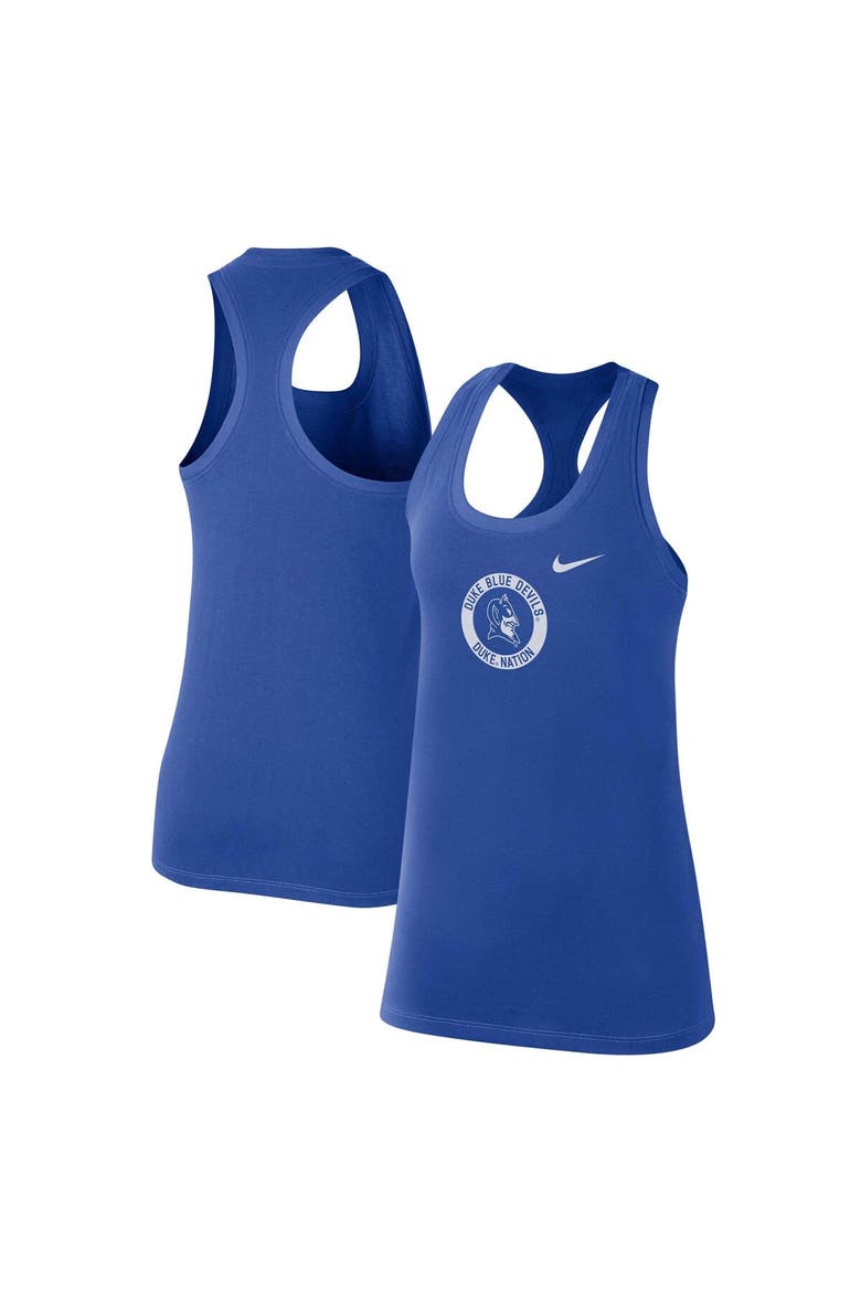 Women's Nike Royal Duke Blue Devils Modern Circle Racerback Tank Top, Main, color, Royal