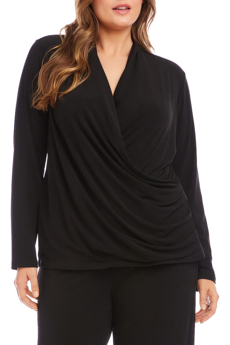 Travel Jersey Faux Wrap Top, Main, color, BLACK
