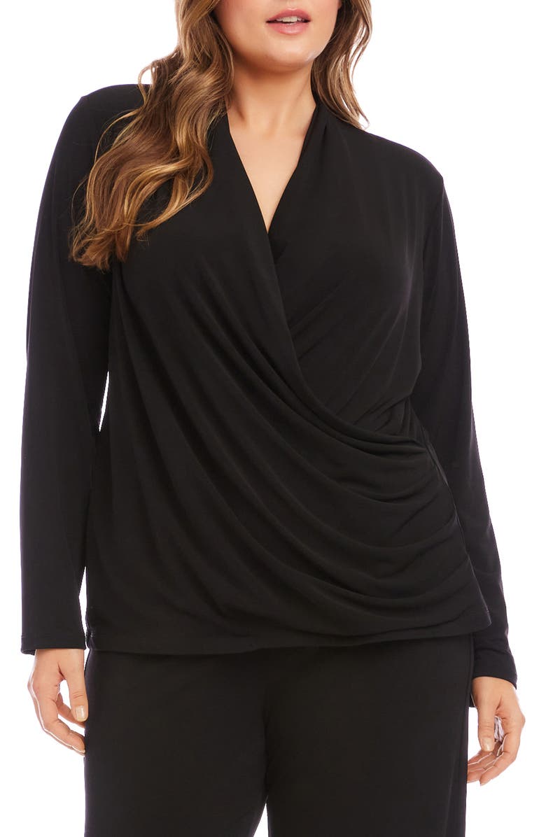 Karen Kane Travel Jersey Faux Wrap Top, Main, color, Black