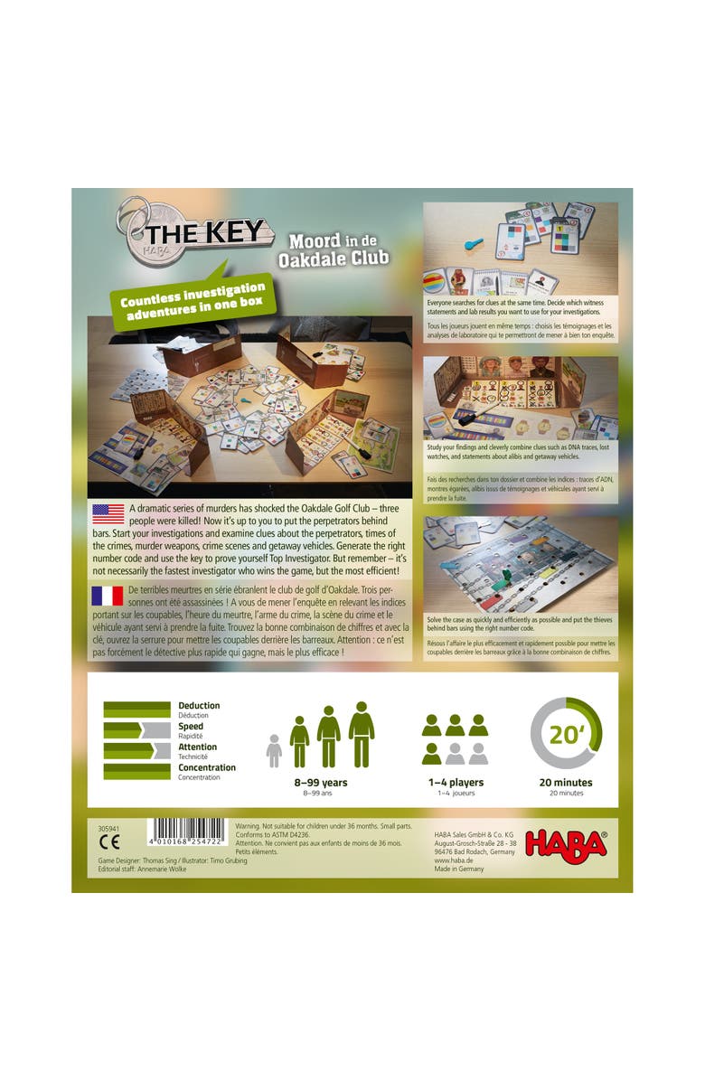 HABA The Key Murder at The Oakdale Club, Detective Case Files Board Games for Kids Ages 8-12, Strategy Mystery Game for Family Night, Made in Germany, Alternate, color, Multi