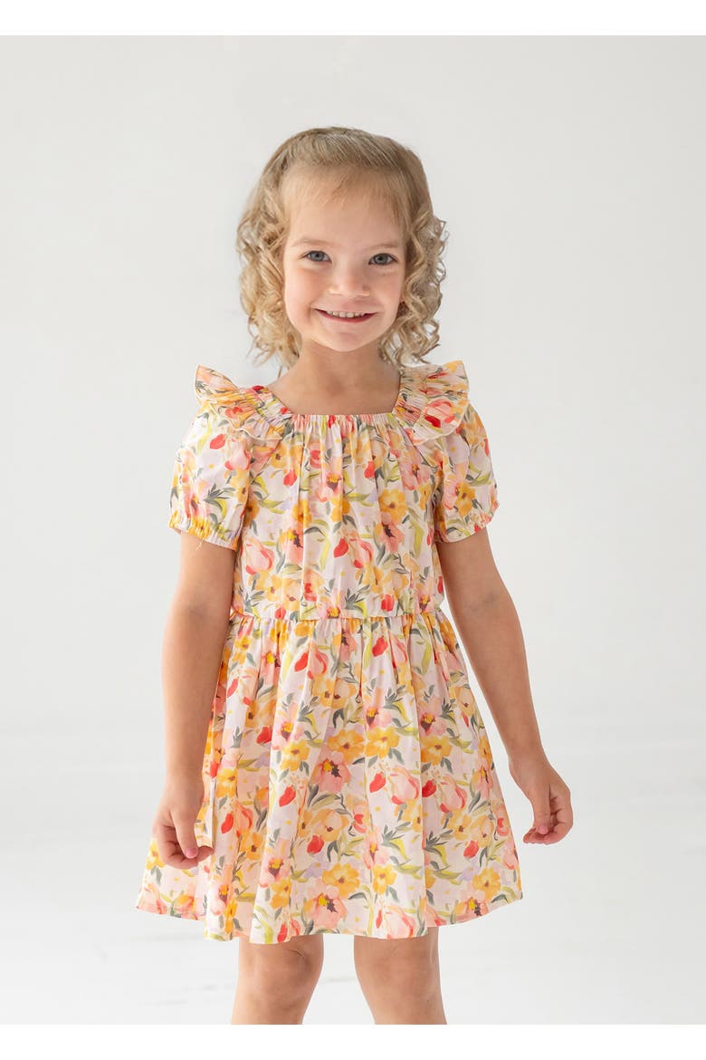 Blooming Florals Short Gathered Sleeve Dress, Alternate, color, Pink