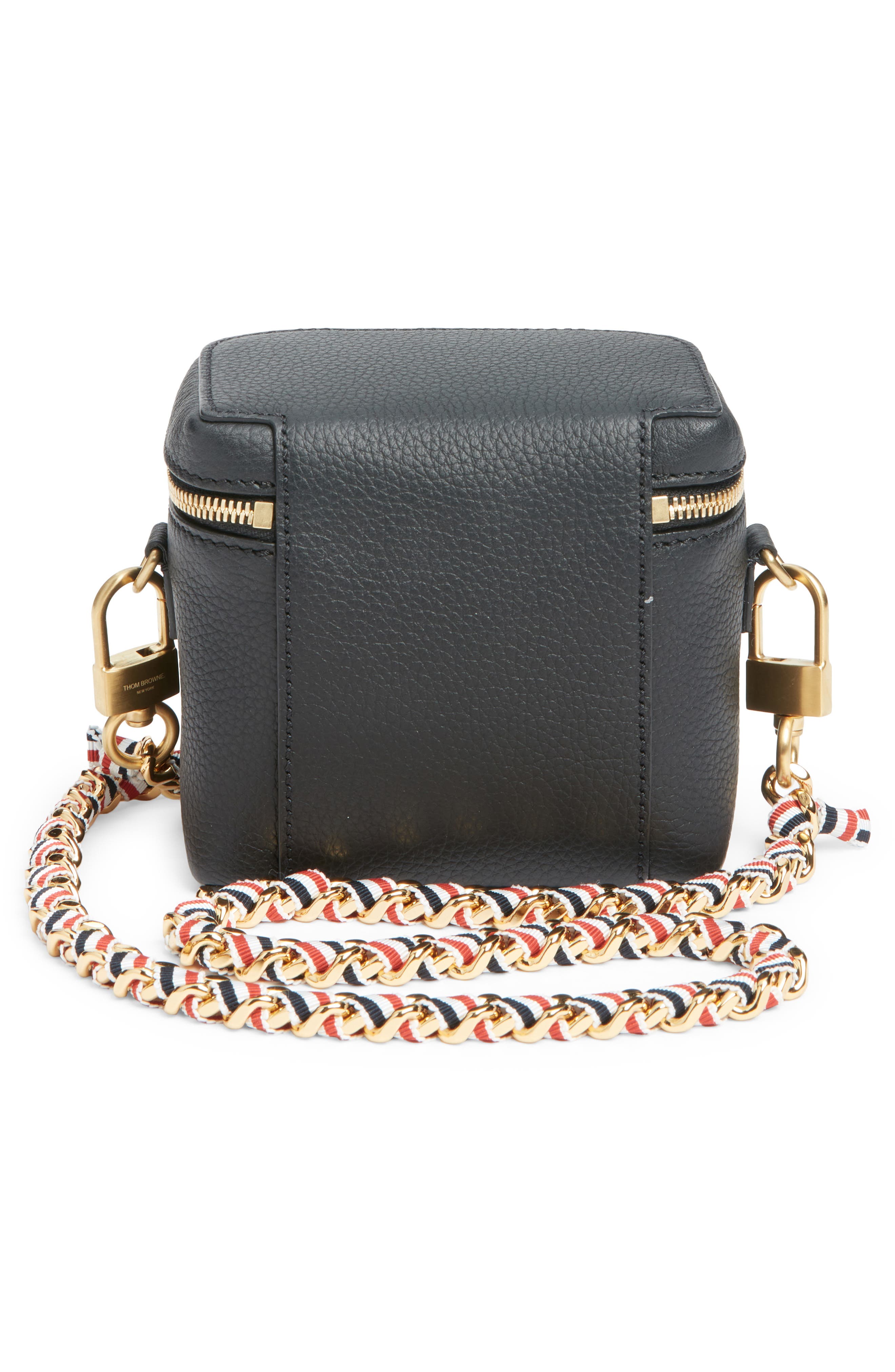 Thom Browne Box Leather Crossbody Pouch, Alternate, color, Black