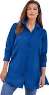 Roaman's Kate Long-Sleeve Crisp Cotton-Blend Button-Front Tunic