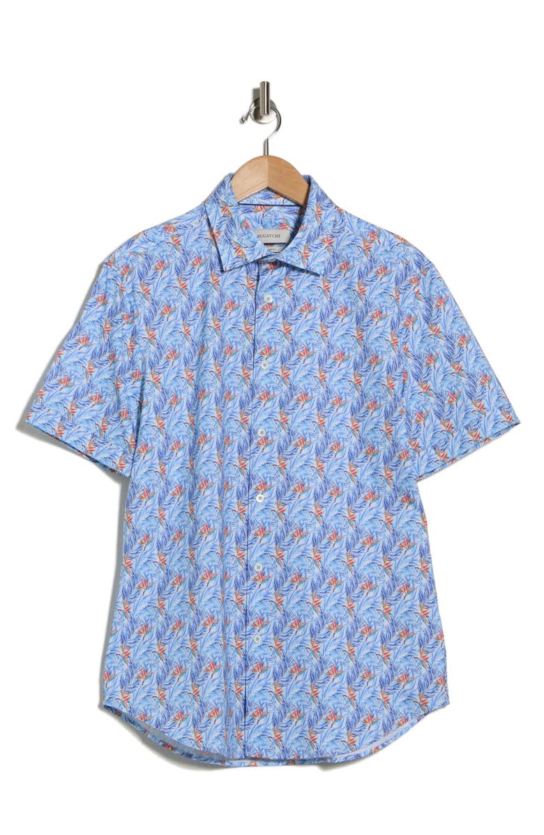 Bugatchi Short Sleeve Button-Up Shirt, Main, color, Sky