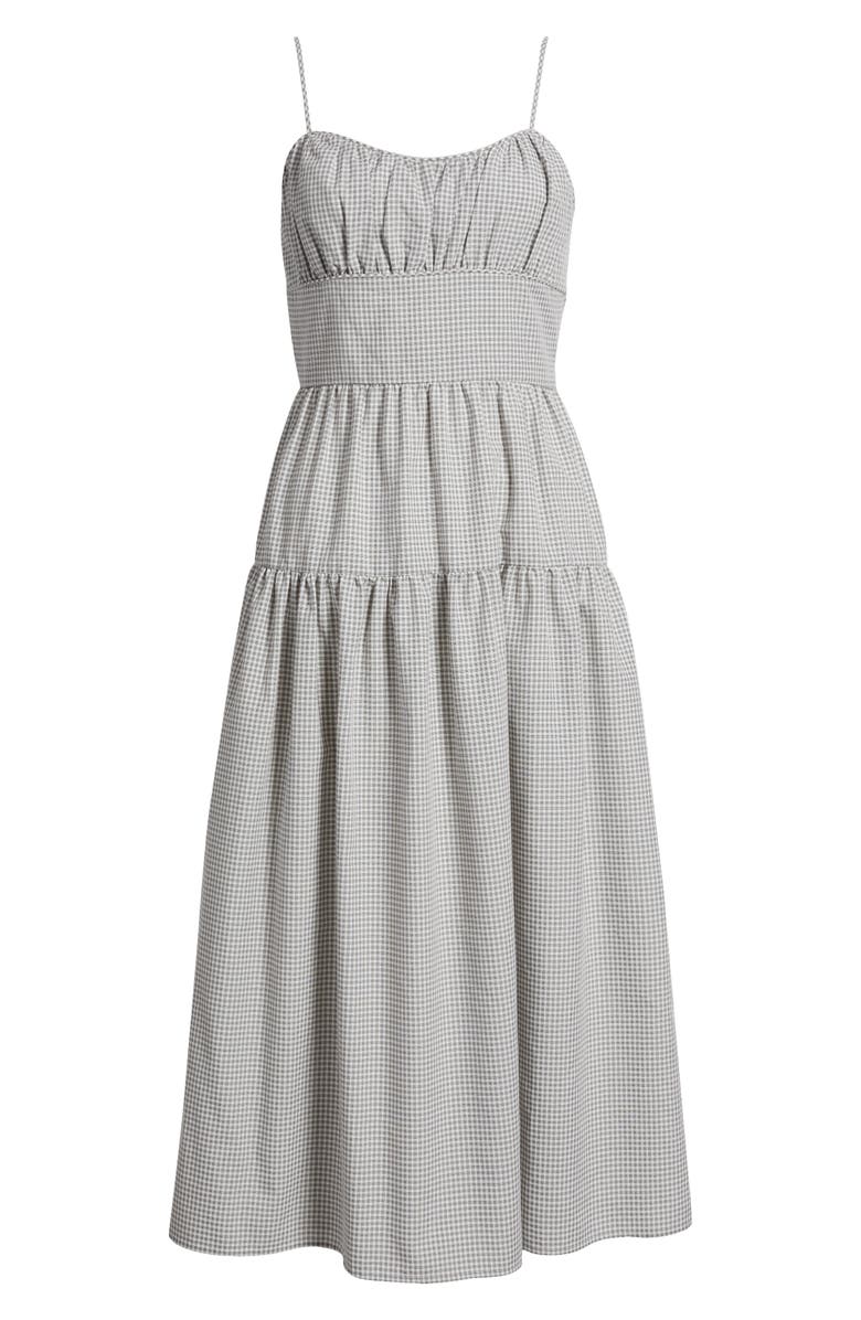 Charles Henry Check Tiered Midi Dress, Alternate, color, Ivory Black Seersucker