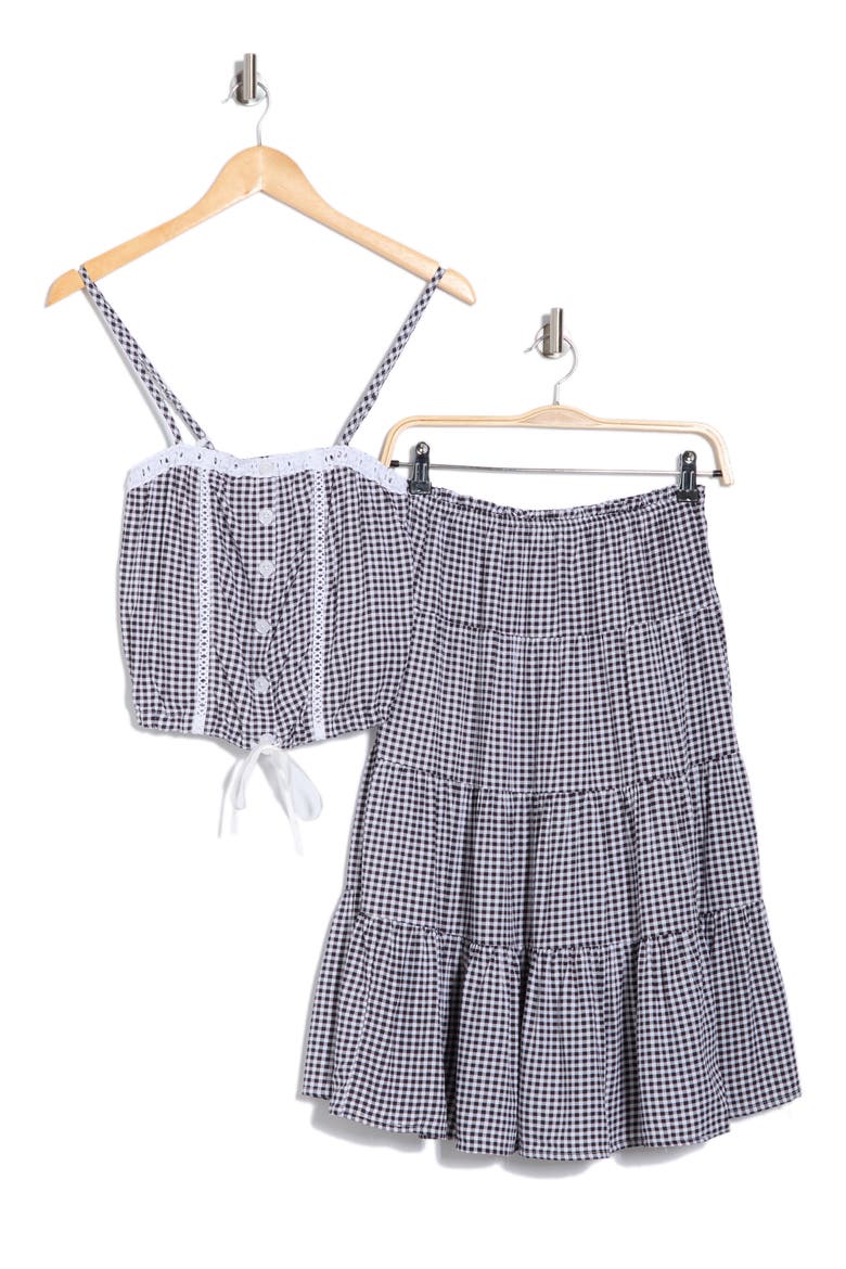 2-Piece Cami Crop Top & Tiered Midi Skirt Set, Alternate, color, BLACK/ WHITE