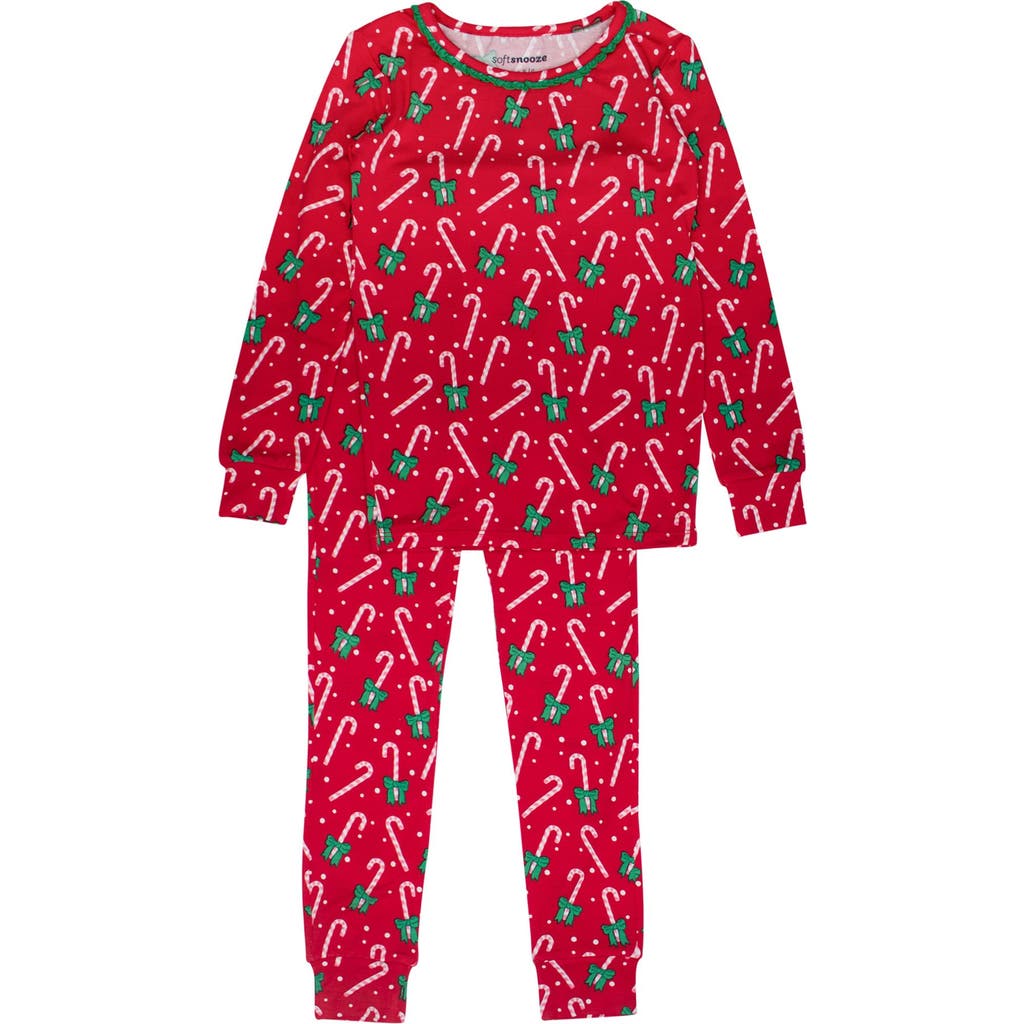 Rufflebutts Girls Softsnooze Ruffle Long Sleeve Pajama Set In Red