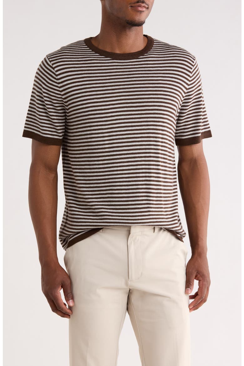 Stripe Short Sleeve Sweater, Main, color, MOCHA/ GREY