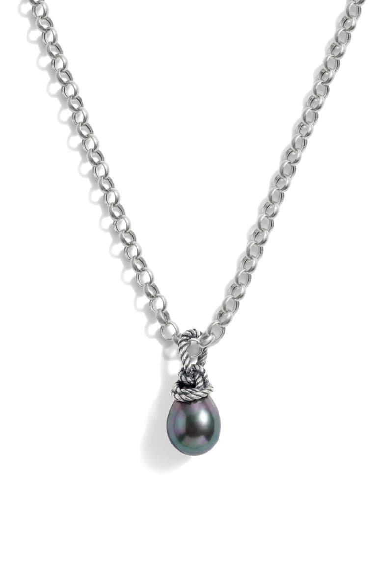 Spellbound Sterling Silver Cultured Tahitian Pearl Pendant Necklace, Main, color, METALLIC SILVER
