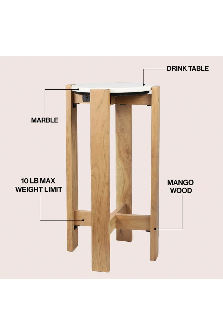 Elena Minimalist Round Wood Drink Table, Side Table with Top, Small Decorative Accent End Table for Living Room, Alternate, color, Natural/White