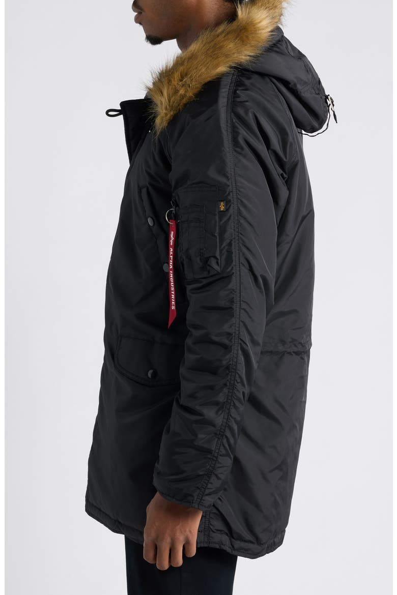 N-3B Relaxed Fit Faux Fur Trim Parka, Alternate, color, BLACK