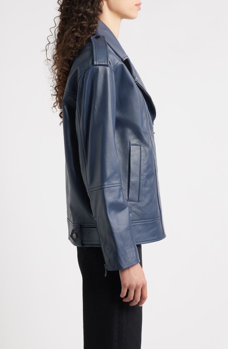 Bernardo Relaxed Moto Leather Jacket, Alternate, color, Navy