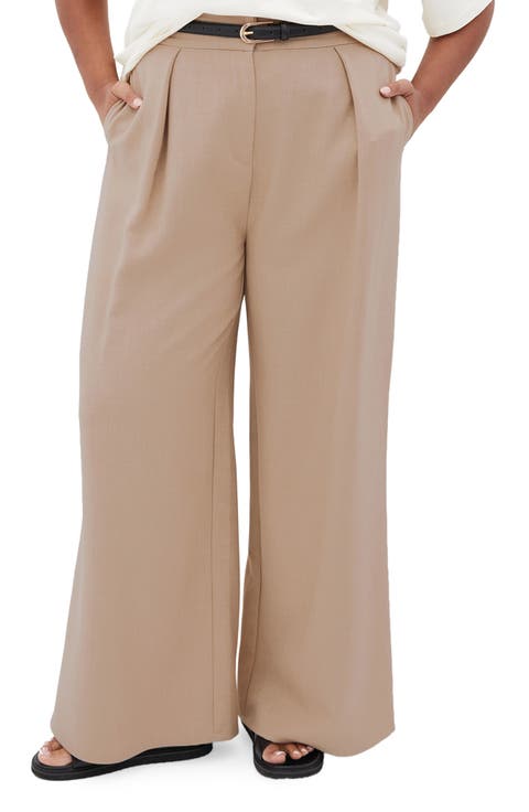 Tori Front Pleat Wide Leg Pants (Plus)