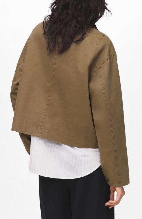 Mango Corduroy Collar Denim Jacket In Green