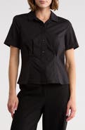 DKNY Short Sleeve Stretch Cotton Poplin Button-Up Shirt
