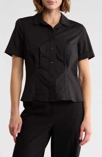 DKNY Short Sleeve Stretch Cotton Poplin Button-Up Shirt