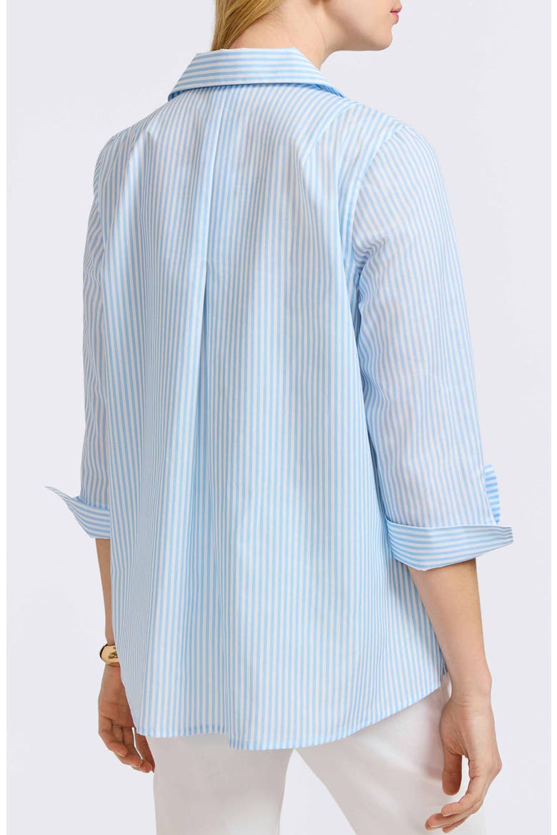 Stripe Floral Embroidered Cotton Button-Up Shirt, Alternate, color, BLUE MULTI