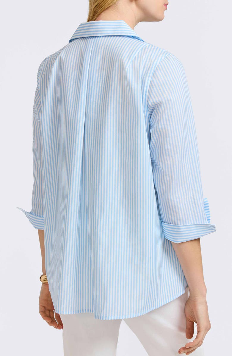 Foxcroft Stripe Floral Embroidered Cotton Button-Up Shirt, Alternate, color, Blue Multi