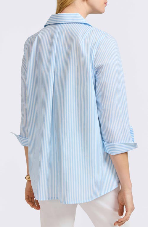 Foxcroft Stripe Floral Embroidered Cotton Button-up Shirt