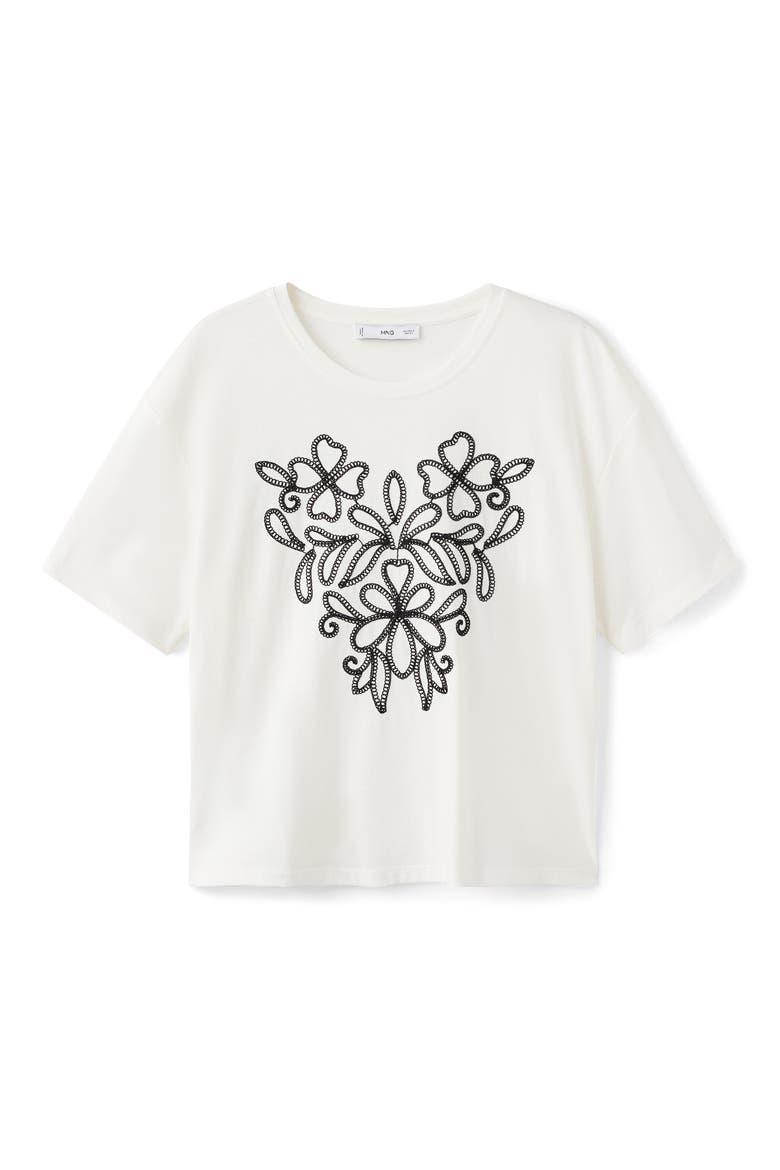 Floral Embroidered Cotton T-Shirt, Main, color, WHITE