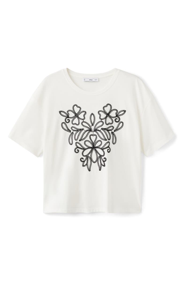 MANGO Floral Embroidered Cotton T-Shirt, Main, color, White
