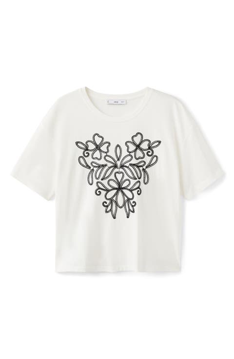 Floral Embroidered Cotton T-Shirt