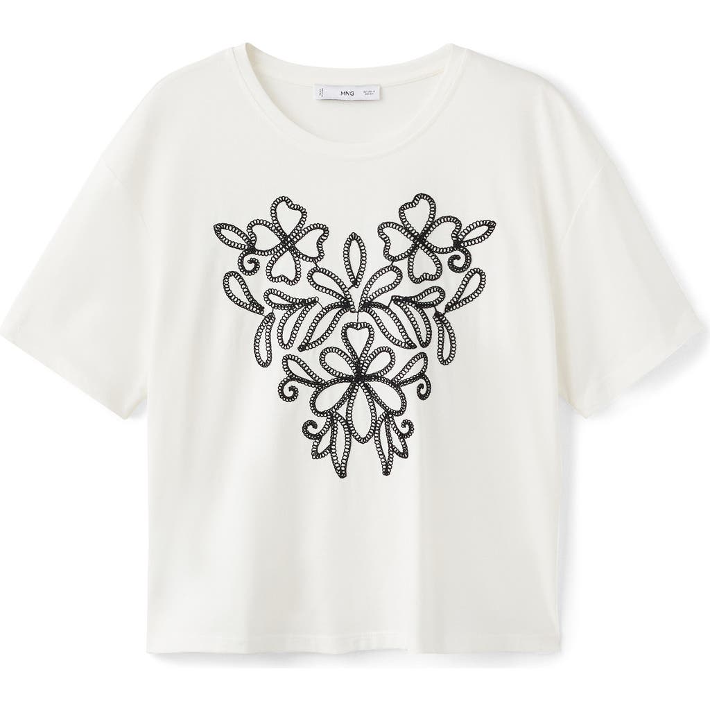 Mango Floral Embroidered Cotton T-shirt In Neutral