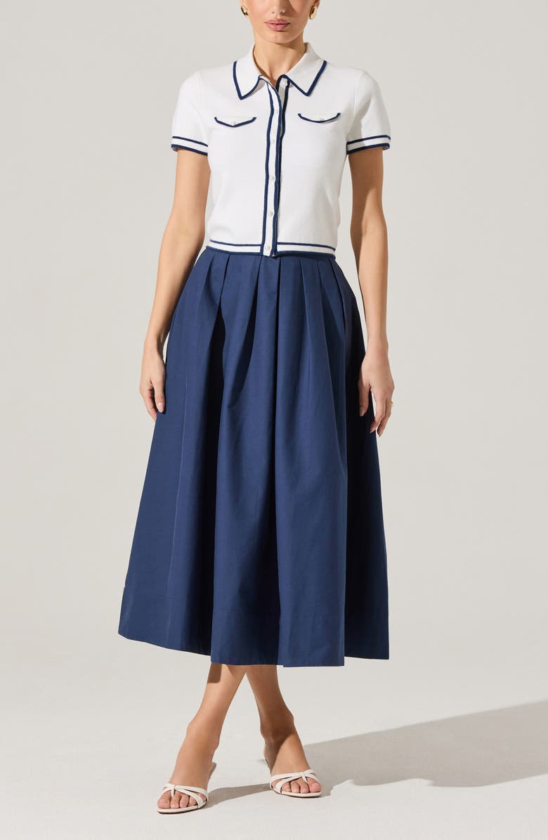 ASTR the Label Contrast Detail Short Sleeve Cardigan, Alternate, color, Off White Navy