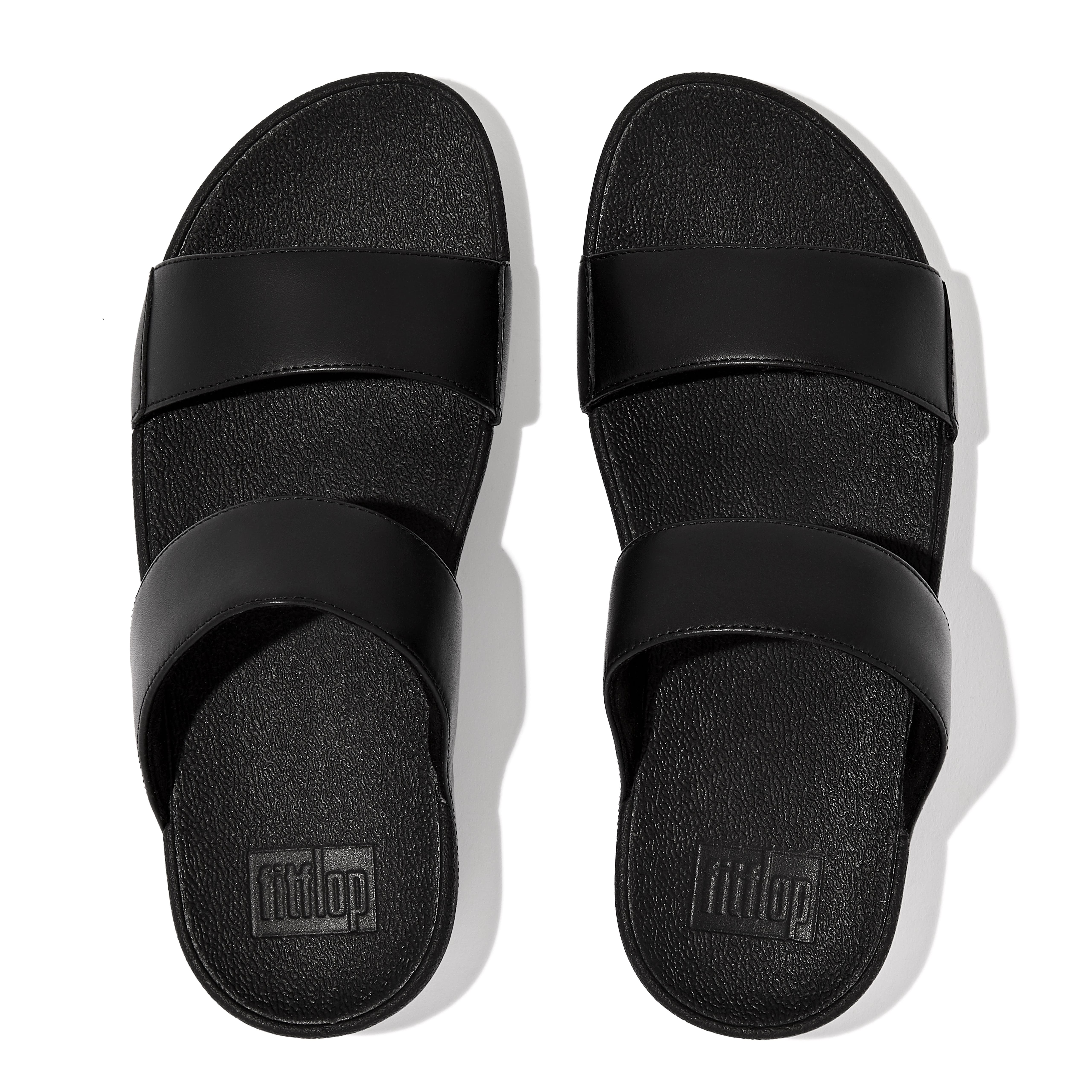 FitFlop Lulu Leather Slides Sandals, Alternate, color, All Black