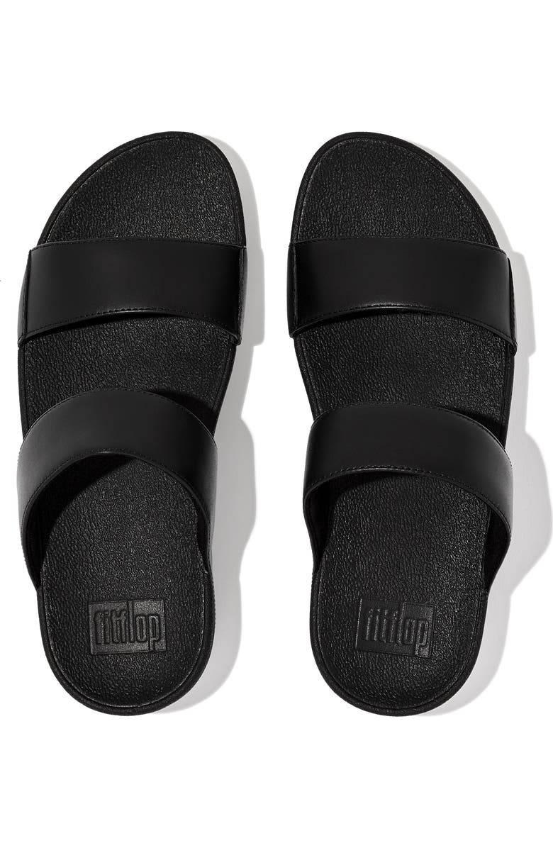 FitFlop Lulu Leather Slides Sandals, Alternate, color, All Black