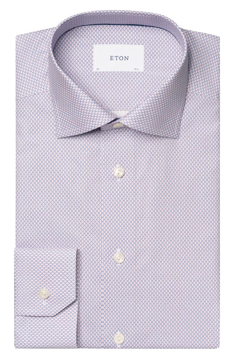 Eton Slim Fit Geometric Print Cotton Dress Shirt, Alternate, color, Pink