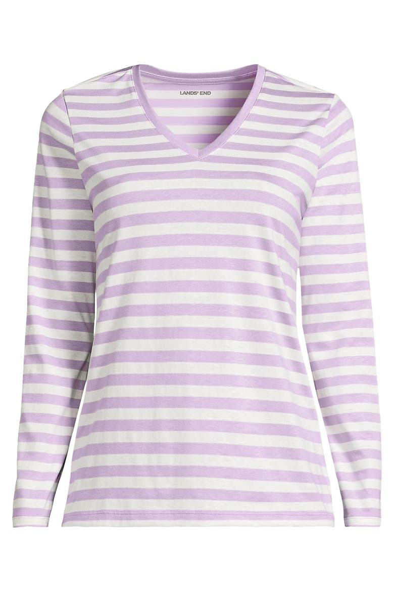 Supima Cotton Long Sleeve V-Neck T-Shirt, Alternate, color, Whisper Lilac Even Stripe