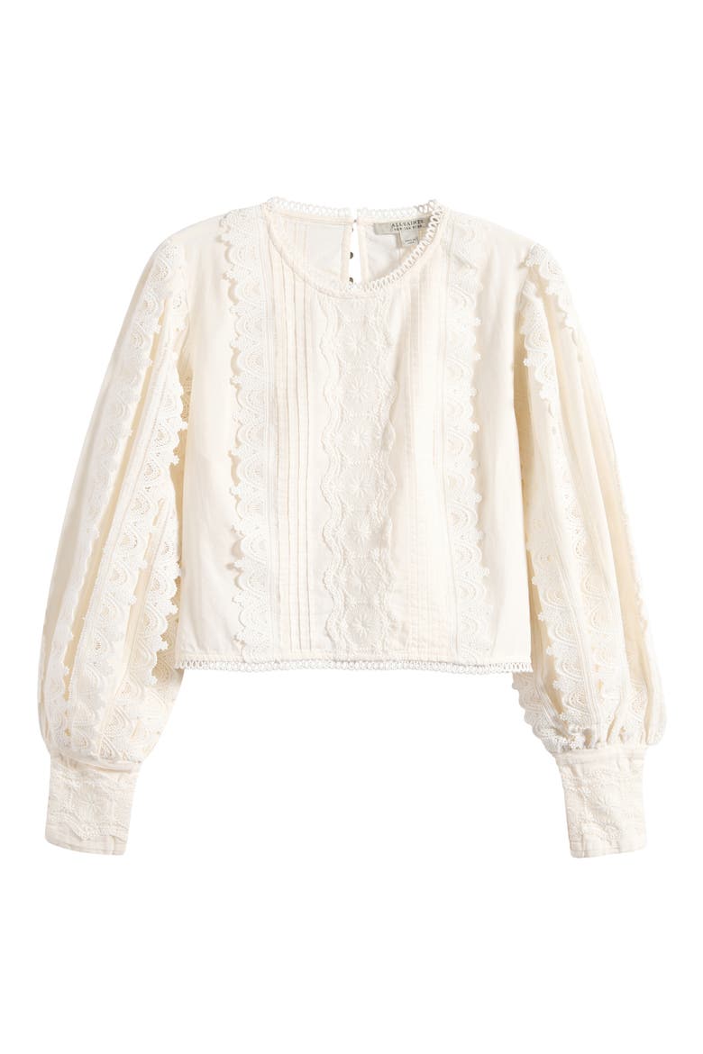 Hart Lace Embroidered Bishop Sleeve Top, Alternate, color, OPTIC WHITE