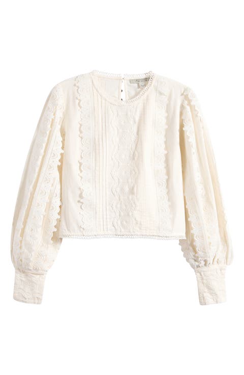 Hart Lace Embroidered Bishop Sleeve Top