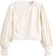 AllSaints Hart Lace Embroidered Bishop Sleeve Top