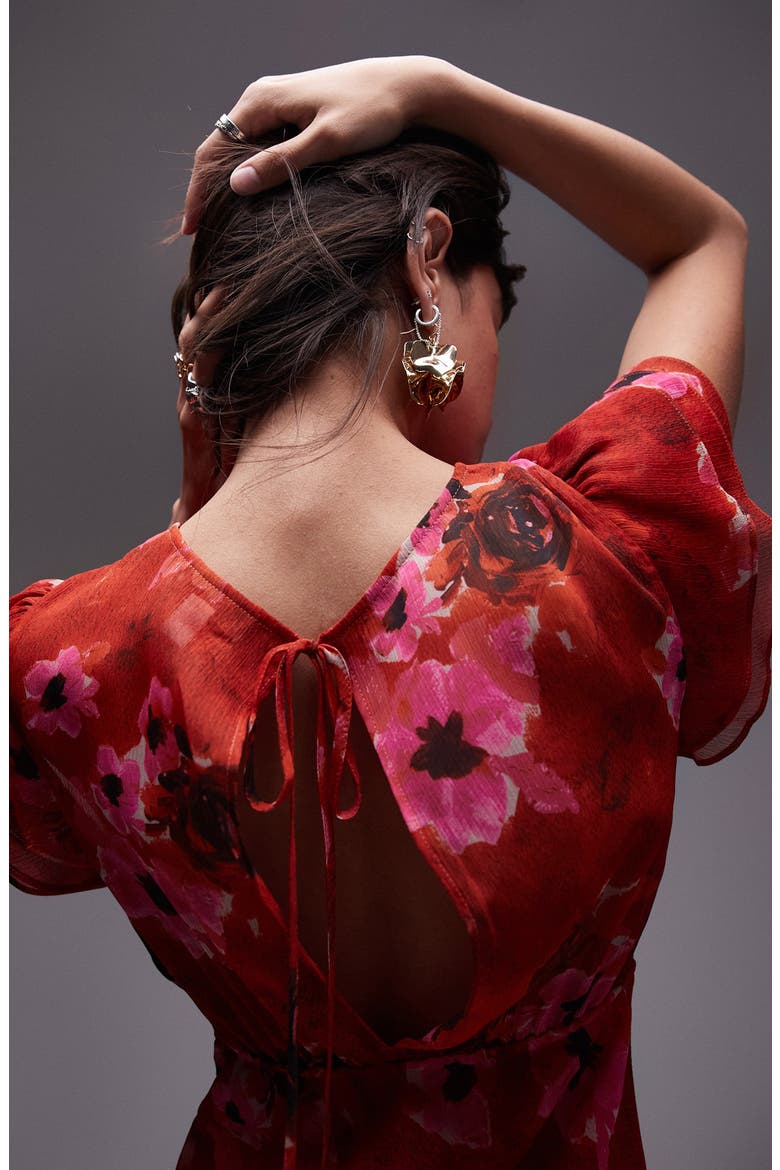 Floral Flutter Sleeve Maxi Dress, Alternate, color, PINK BLURRED FLORAL