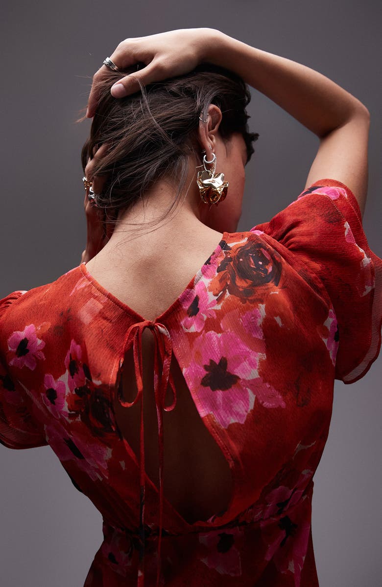 Topshop Floral Flutter Sleeve Maxi Dress, Alternate, color, 